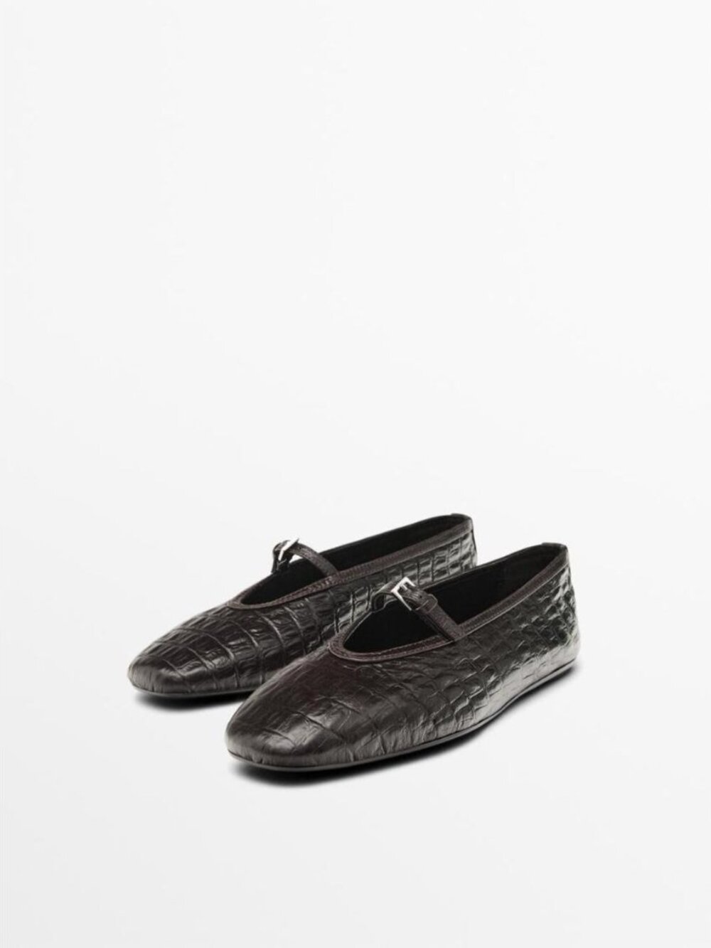 MASSIMO DUTTI SOFT MOCK CROC LEATHER BALLET FLATS